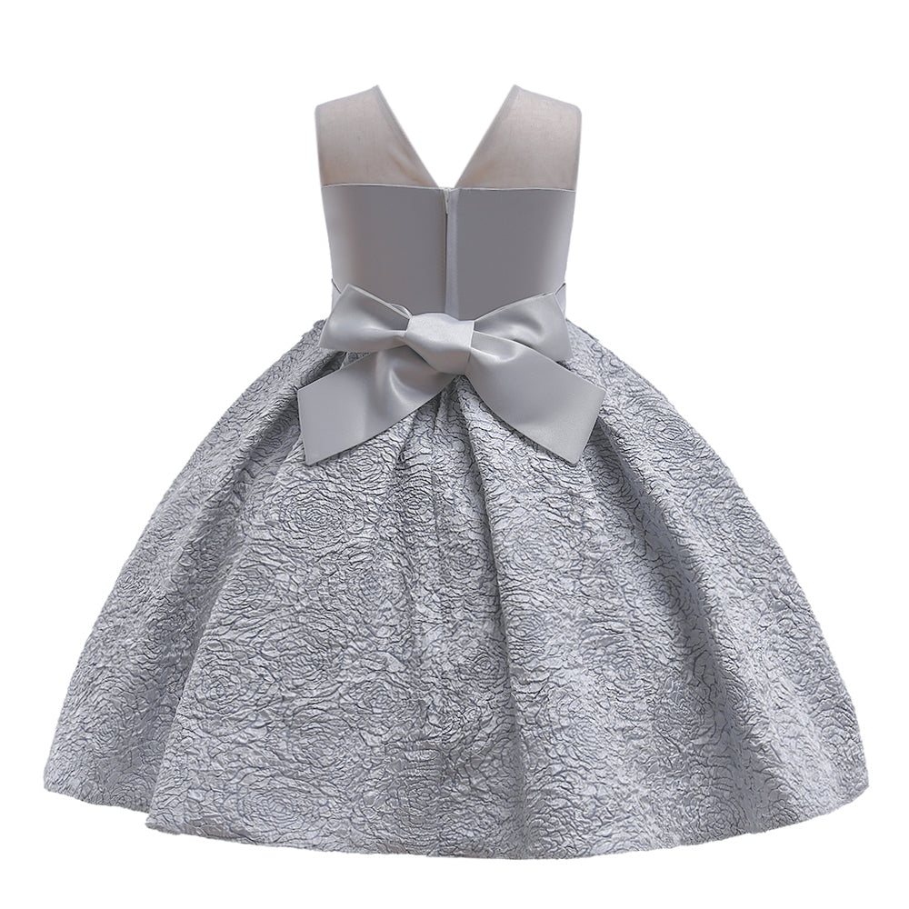 Girls Grey Self Design Fit & Flare Dress