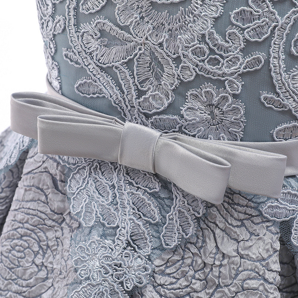 Girls Grey Self Design Fit & Flare Dress