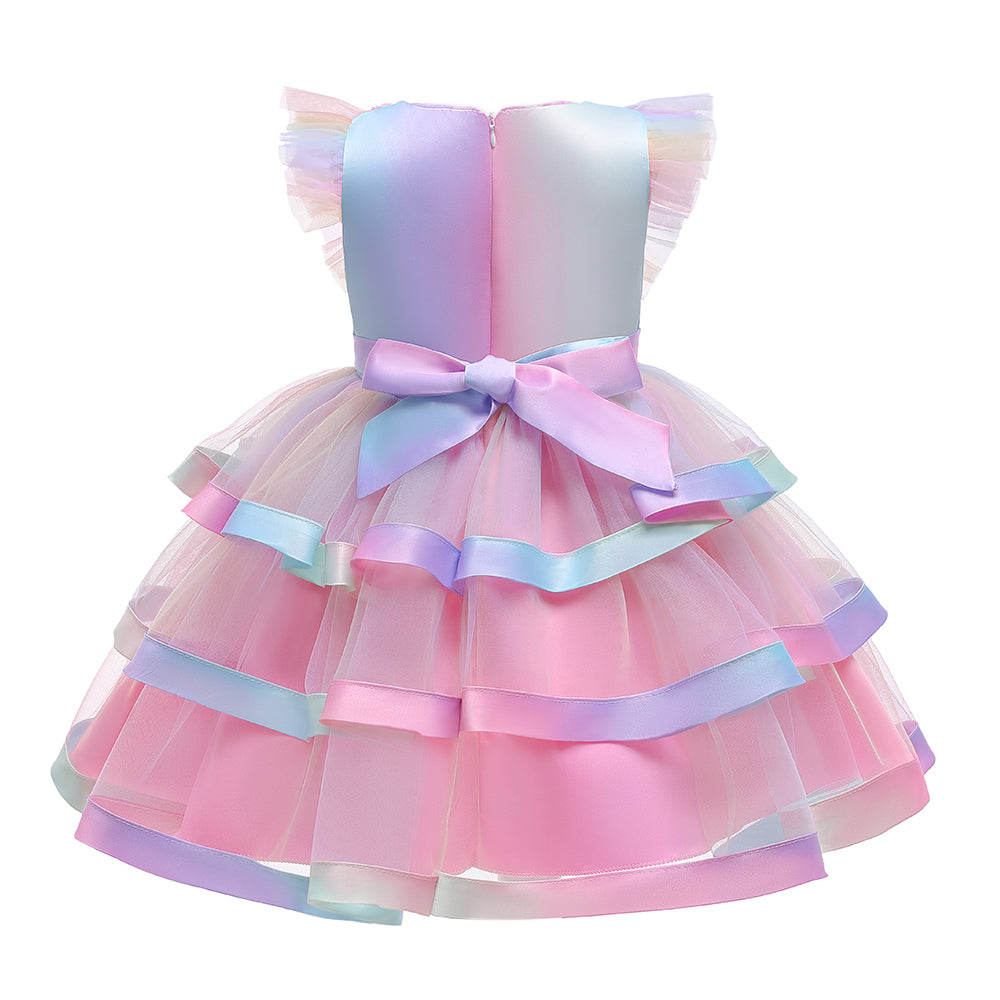 Girls Pink Embellished Layered Fit and Flare Dress