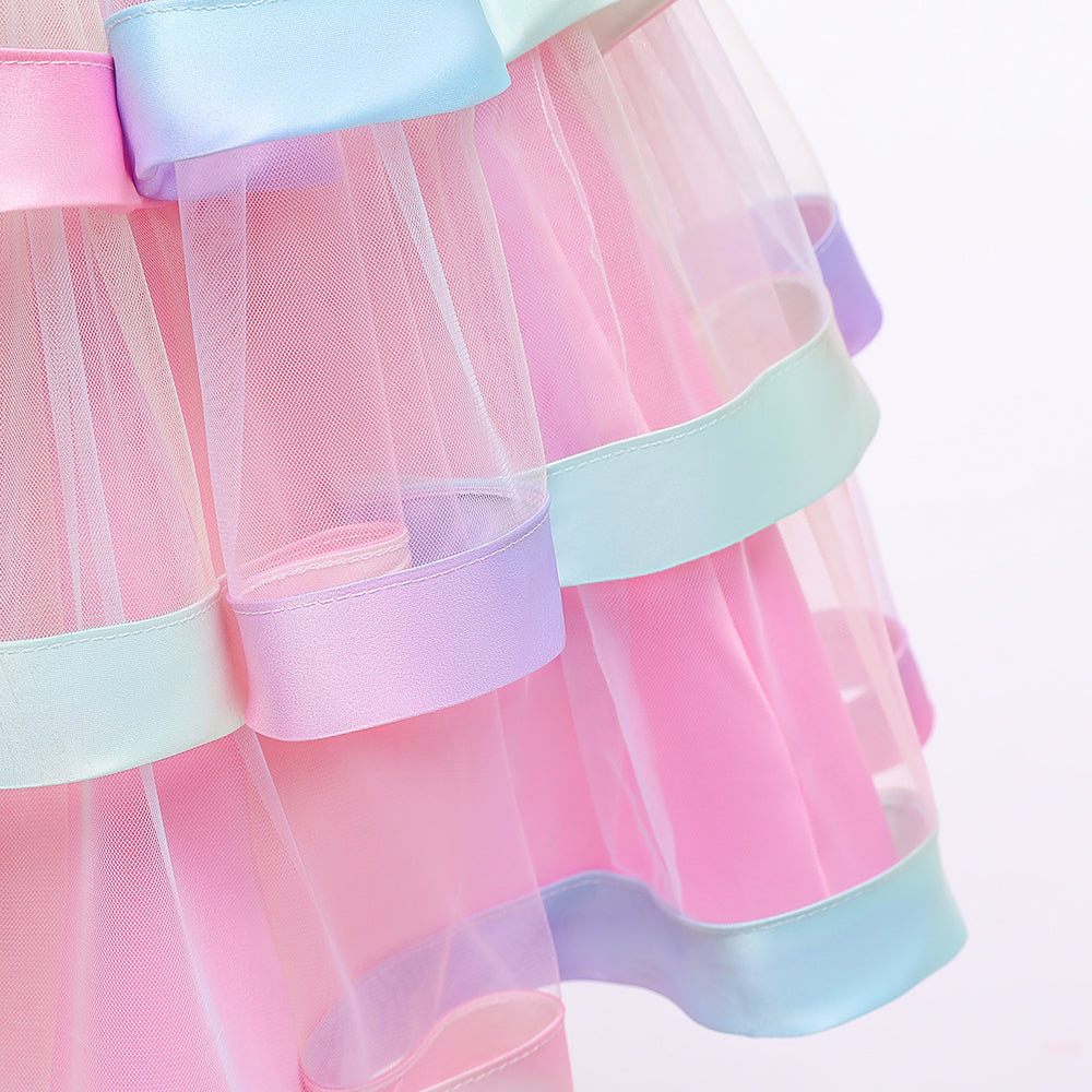 Girls Pink Embellished Layered Fit and Flare Dress