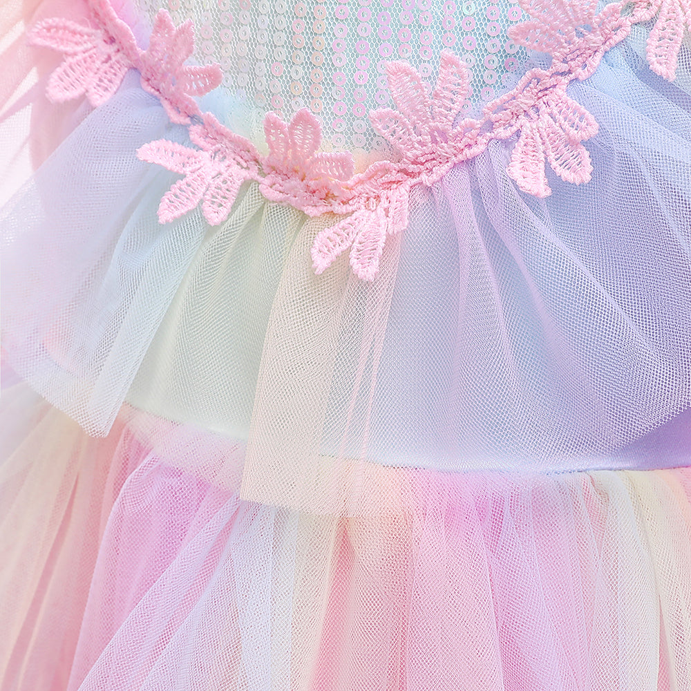 Girls Pink Embellished Layered Fit and Flare Dress
