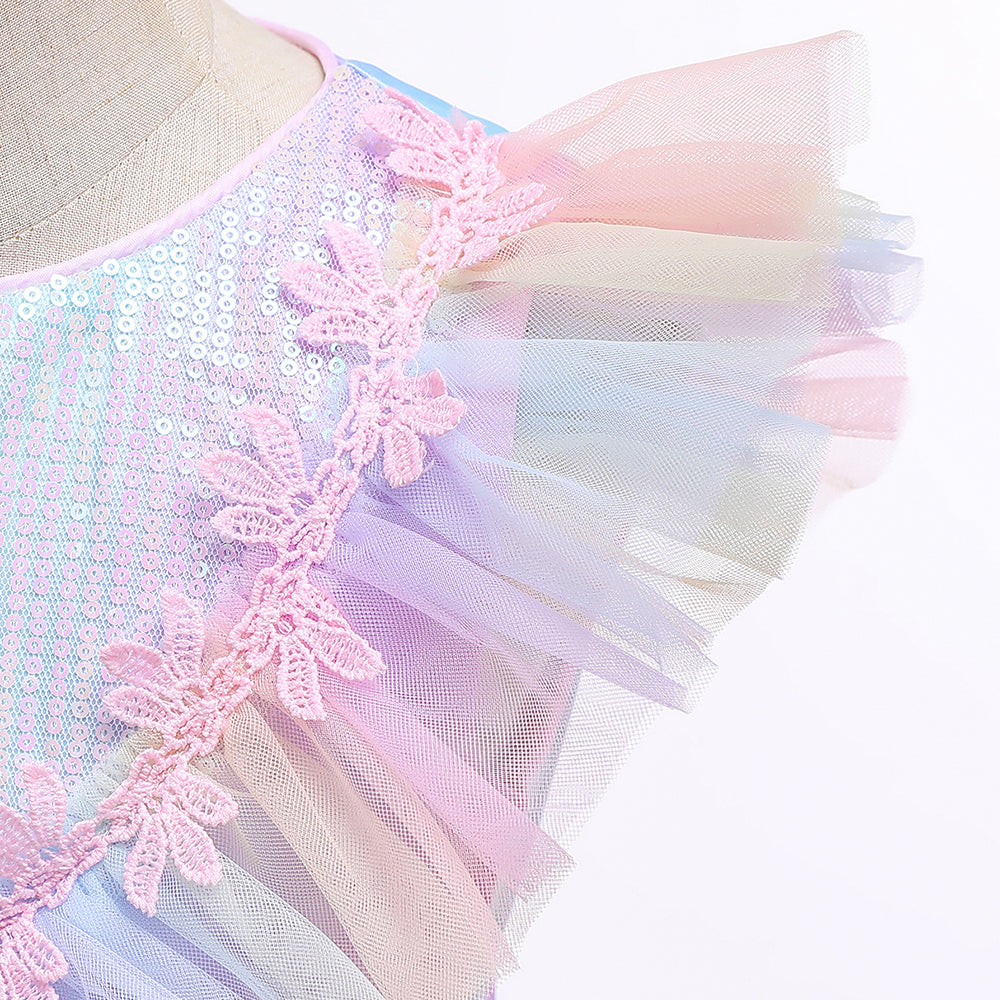 Girls Pink Embellished Layered Fit and Flare Dress