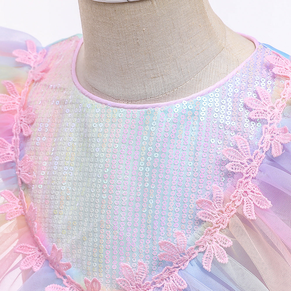 Girls Pink Embellished Layered Fit and Flare Dress