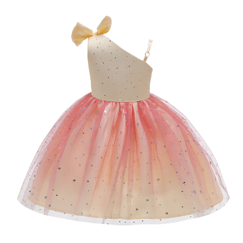 Girls Pink Colourblocked Fit & Flare Maxi Dress
