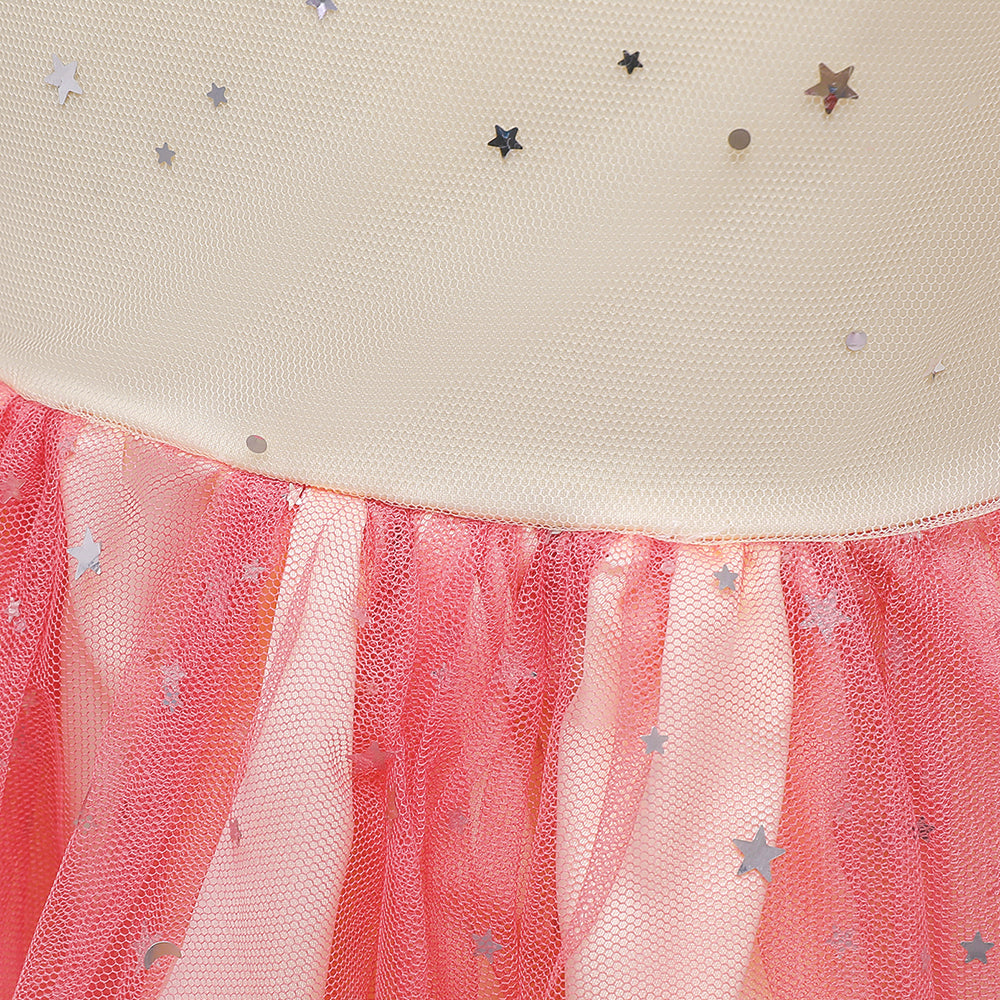 Girls Pink Colourblocked Fit & Flare Maxi Dress
