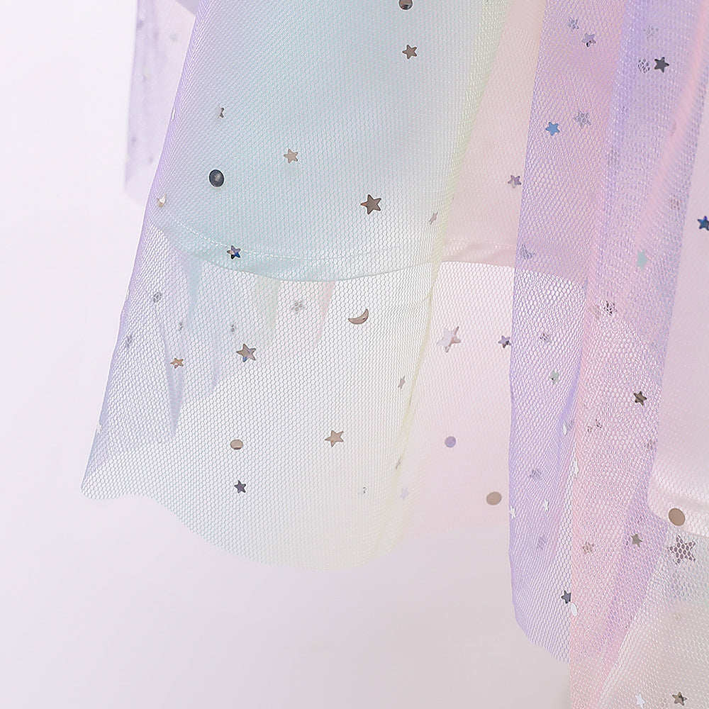 Shoulder Straps Embellished Semi Sheer Print Fit & Flare Dress