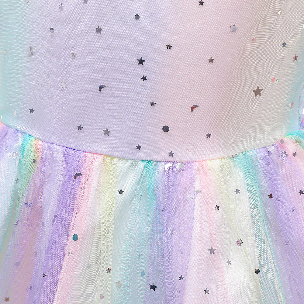 Shoulder Straps Embellished Semi Sheer Print Fit & Flare Dress