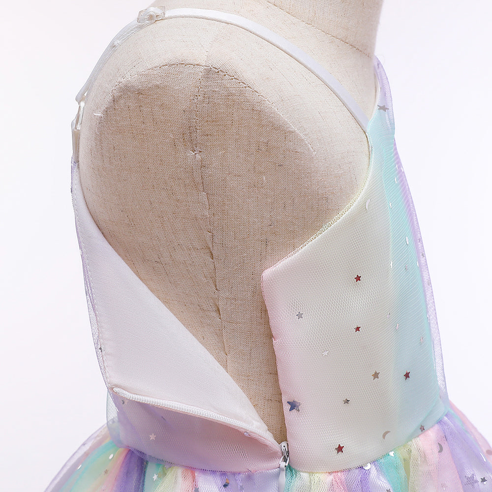 Shoulder Straps Embellished Semi Sheer Print Fit & Flare Dress