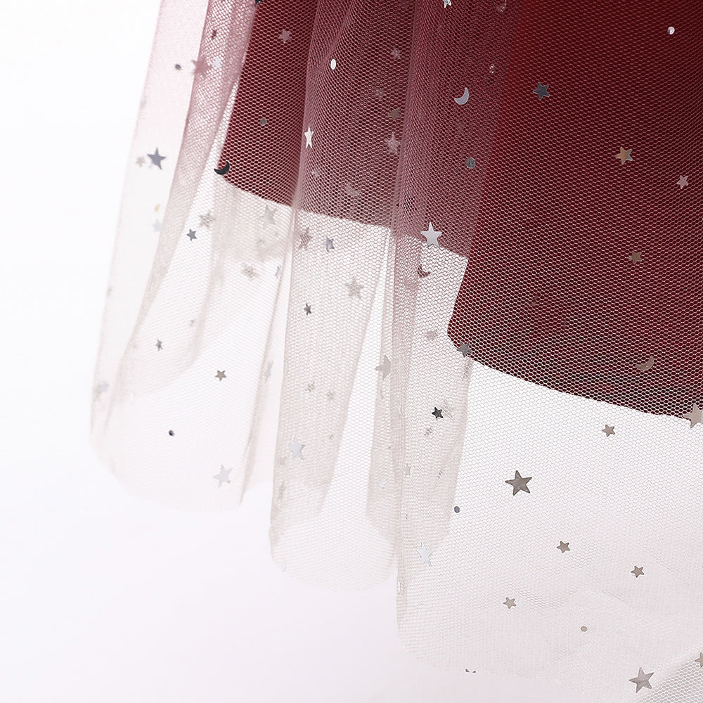 Maroon Embellished Fit & Flare Balloon Dress