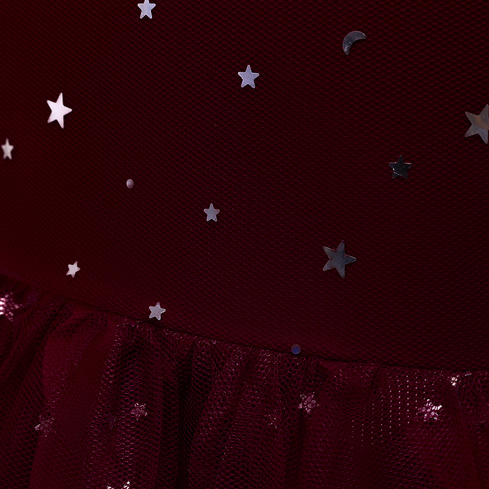 Maroon Embellished Fit & Flare Balloon Dress