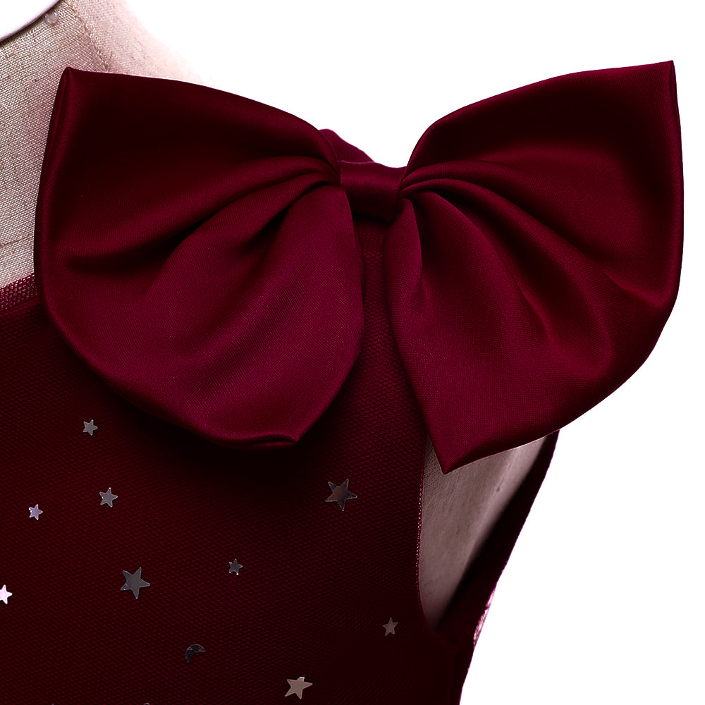 Maroon Embellished Fit & Flare Balloon Dress