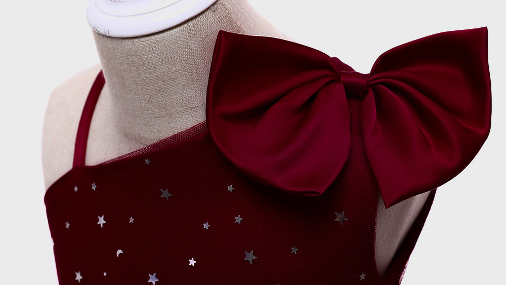 Maroon Embellished Fit & Flare Balloon Dress
