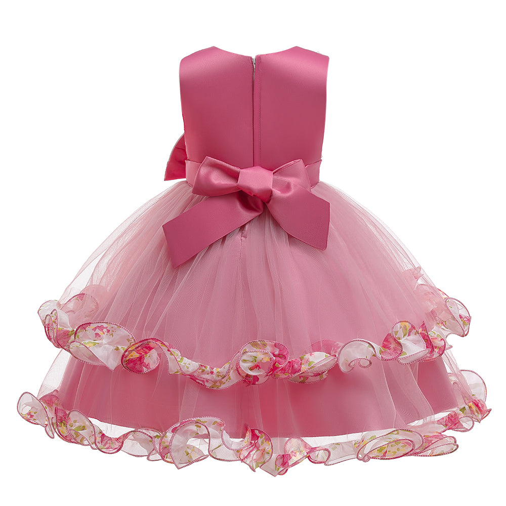 Girls Floral Self Design Fit & Flare Party Dress With Bow