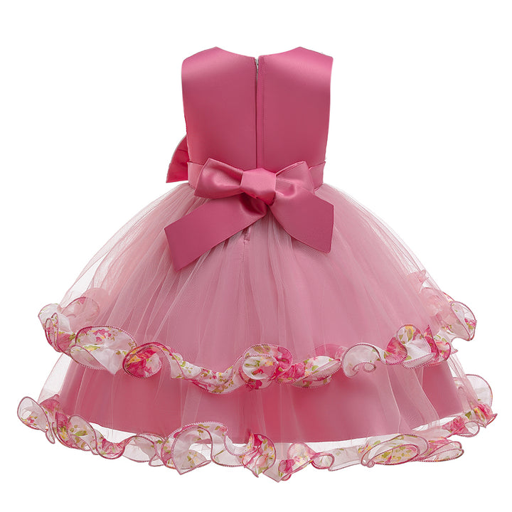 Girls Floral Self Design Fit & Flare Party Dress With Bow
