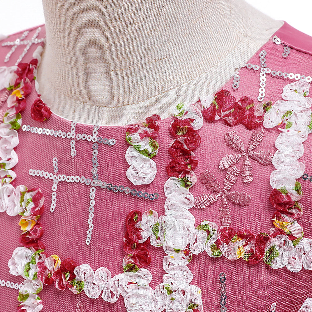 Girls Floral Self Design Fit & Flare Party Dress With Bow