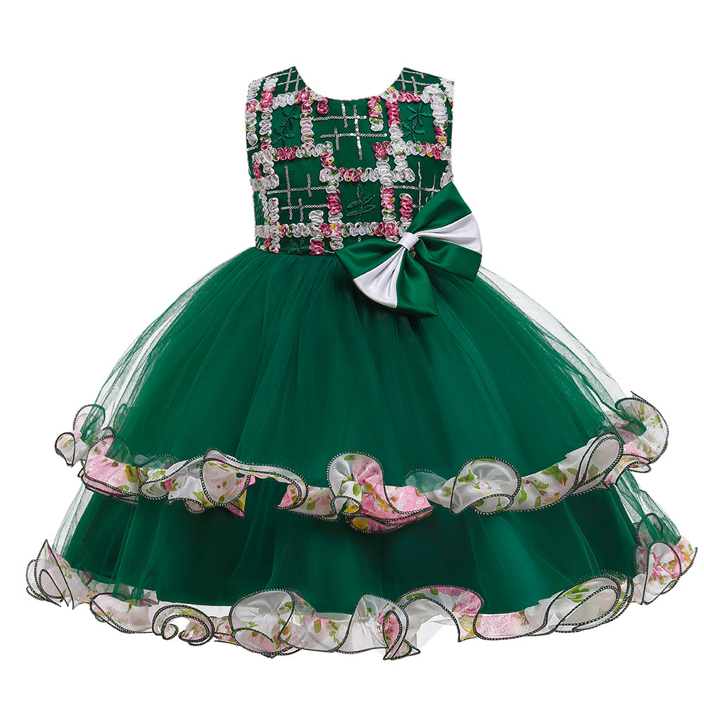 Girls Floral Embellished Net Fit & Flare Maxi Dress