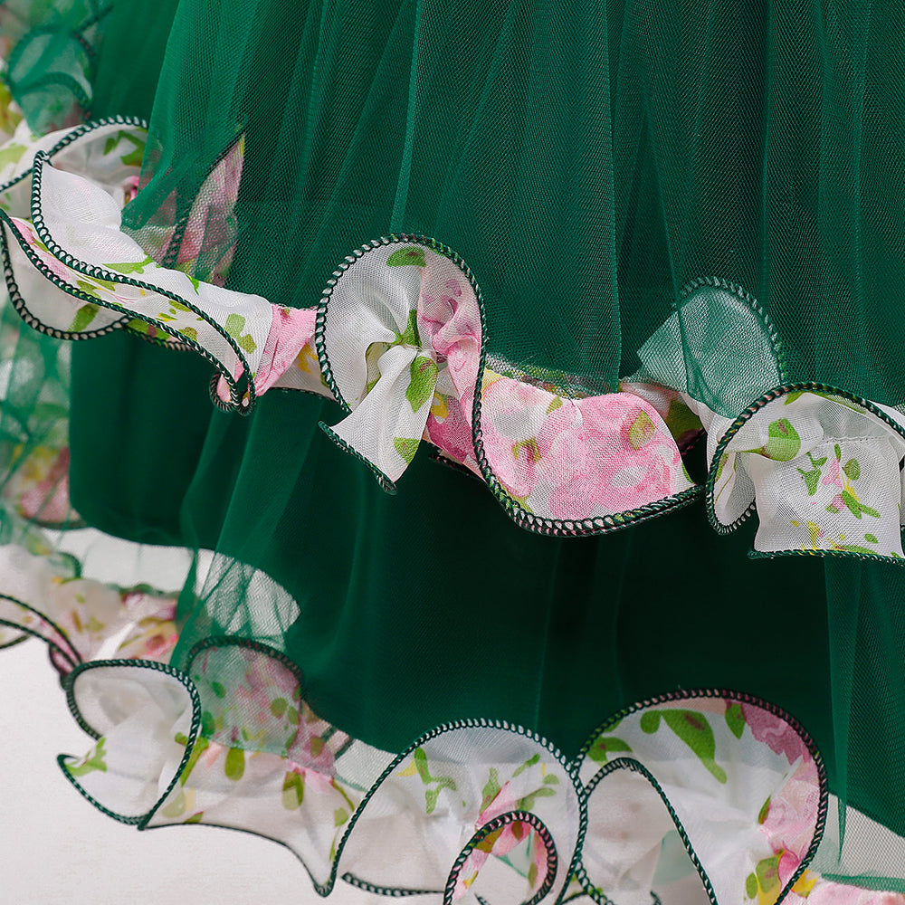 Girls Floral Embellished Net Fit & Flare Maxi Dress