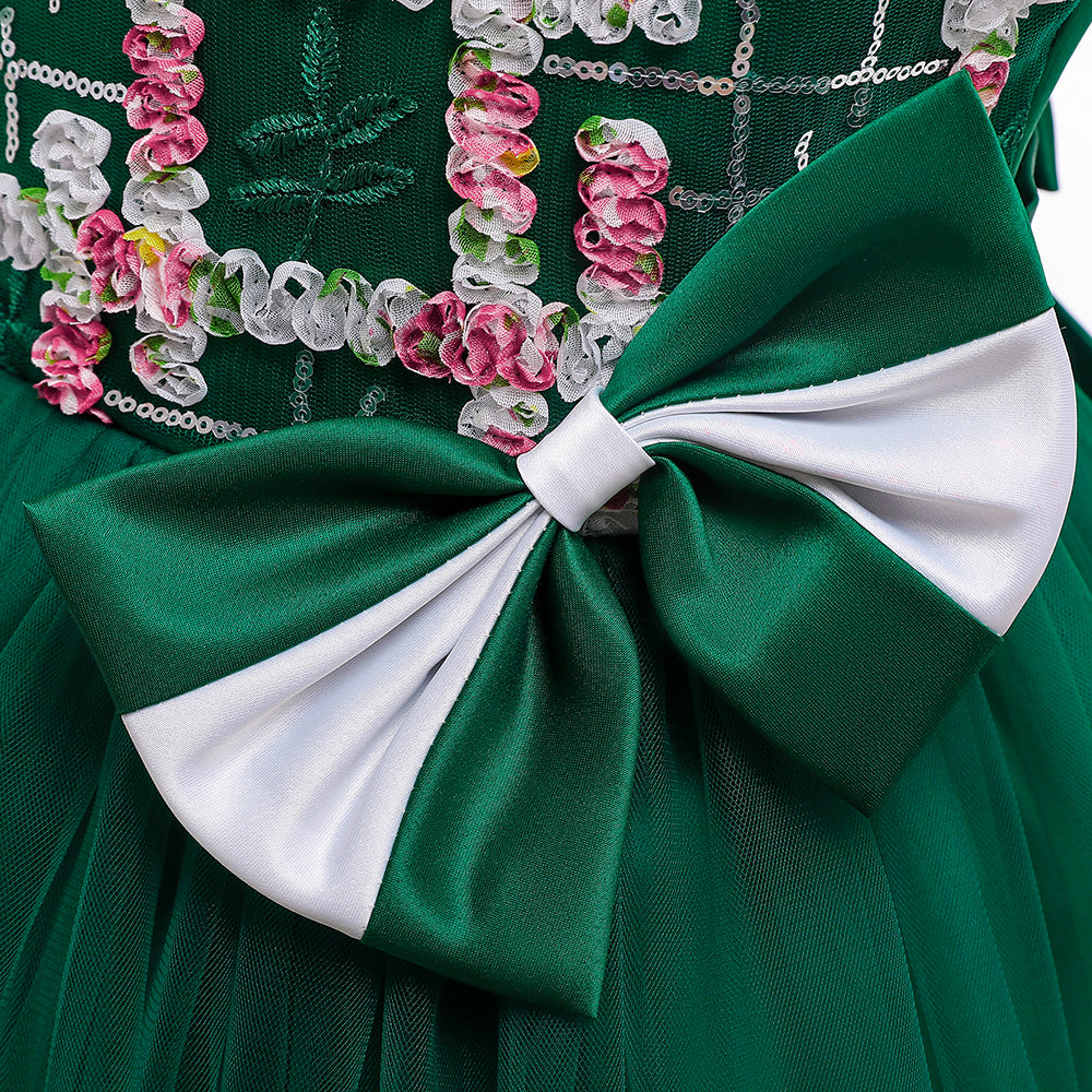 Girls Floral Embellished Net Fit & Flare Maxi Dress
