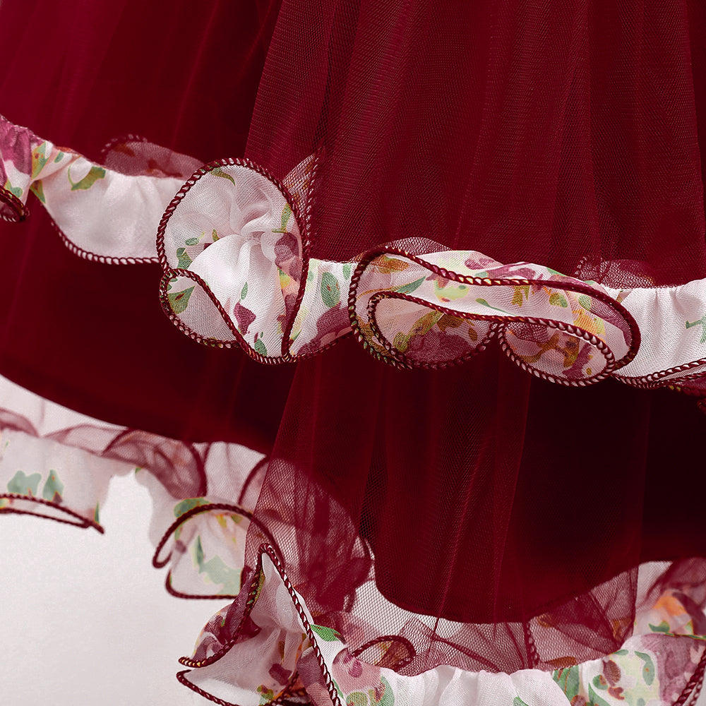 Maroon & White Floral Fit & Flare Maxi Dress