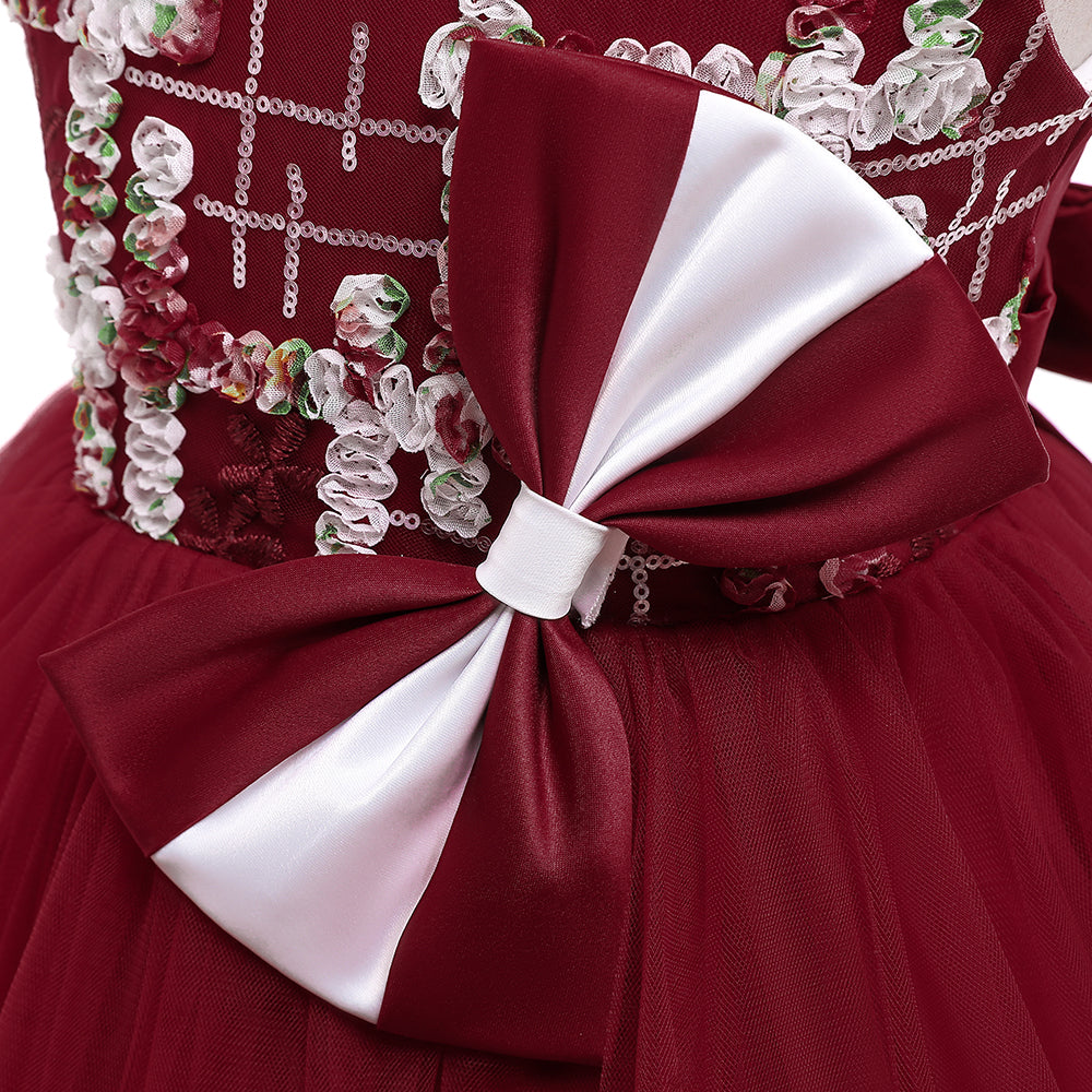 Maroon & White Floral Fit & Flare Maxi Dress