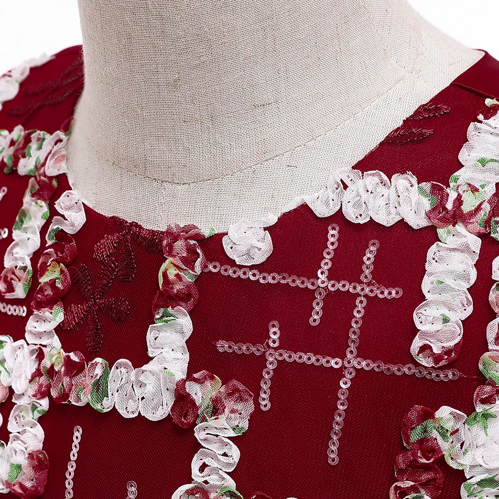 Maroon & White Floral Fit & Flare Maxi Dress