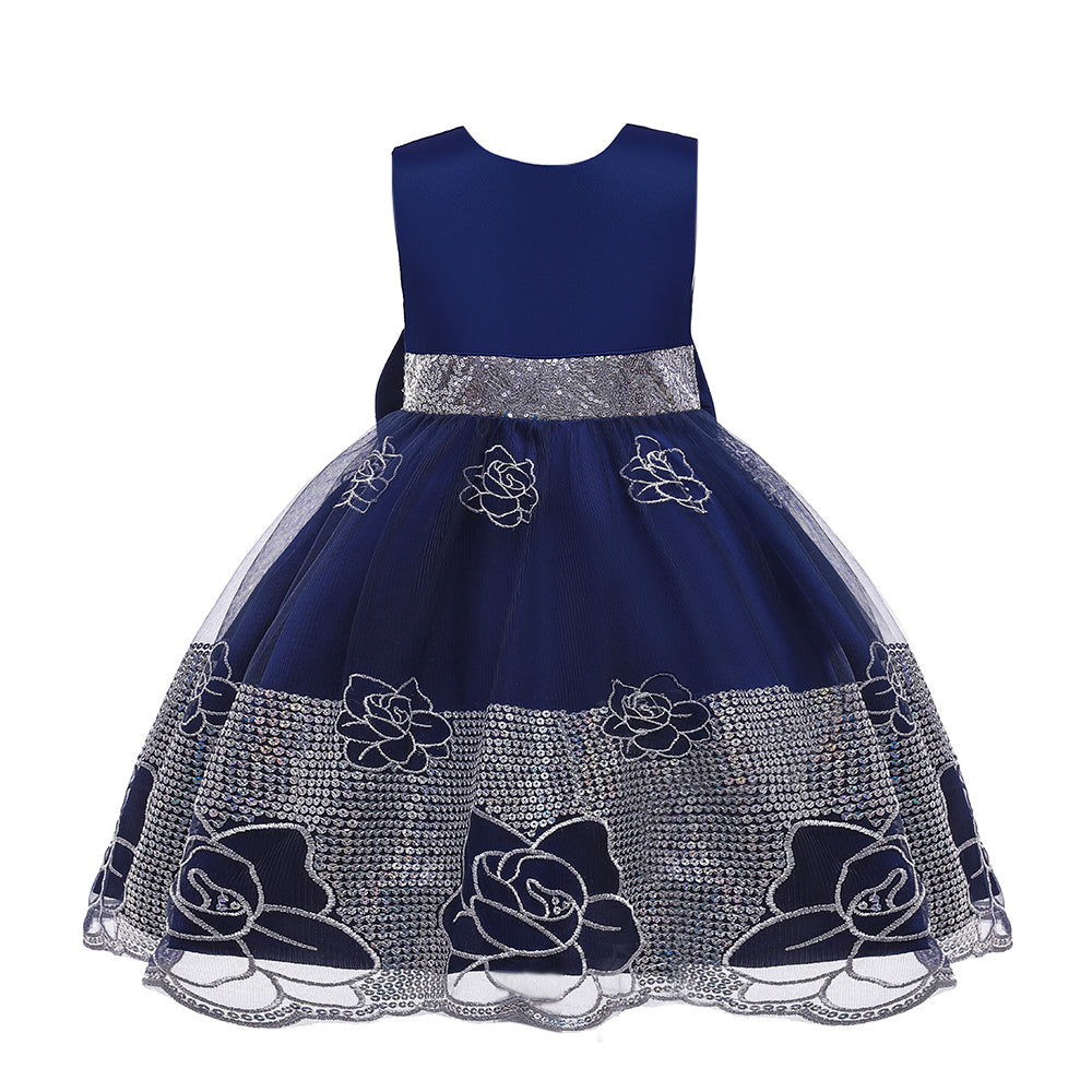 Navy Blue & dark sapphire Floral Applique Fit & Flare Dress