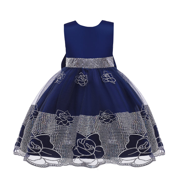 Navy Blue & dark sapphire Floral Applique Fit & Flare Dress