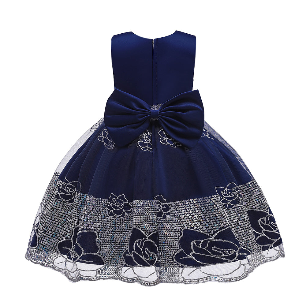 Navy Blue & dark sapphire Floral Applique Fit & Flare Dress