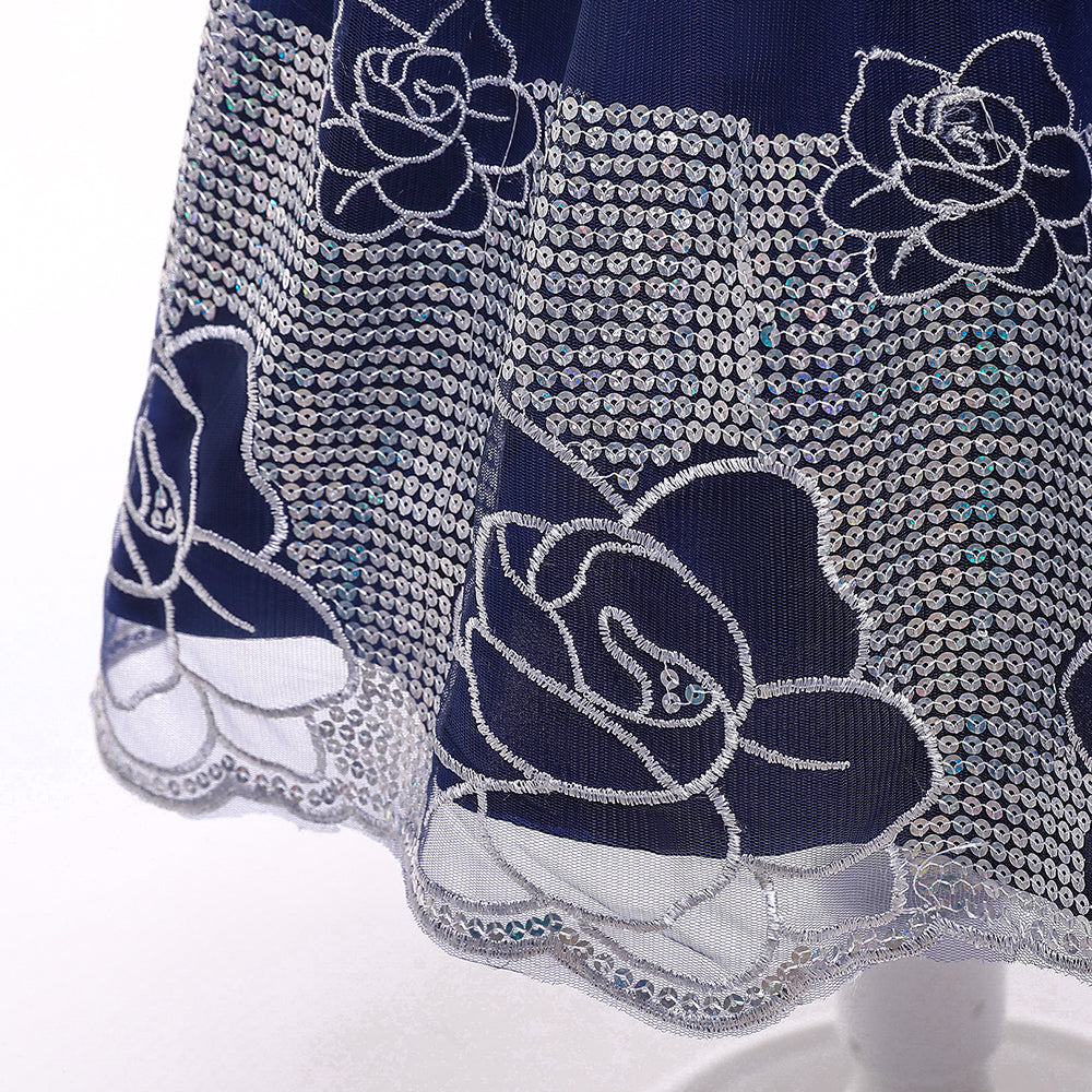 Navy Blue & dark sapphire Floral Applique Fit & Flare Dress