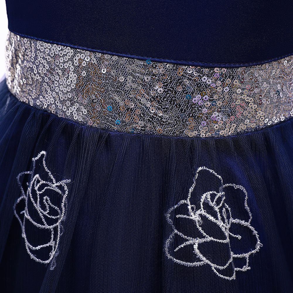 Navy Blue & dark sapphire Floral Applique Fit & Flare Dress
