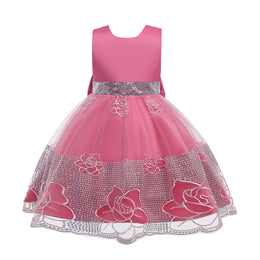 Girls Pink Round Neck Maxi Dress With Bow Detailing