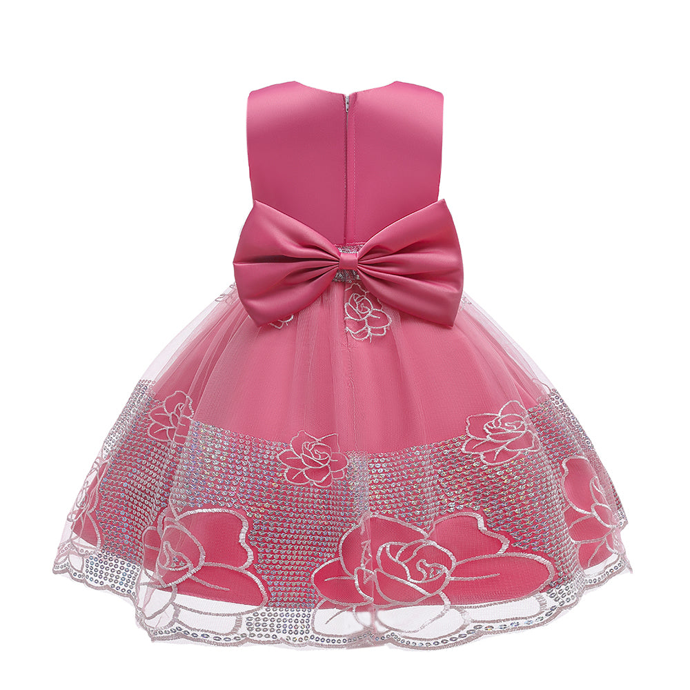 Girls Pink Round Neck Maxi Dress With Bow Detailing