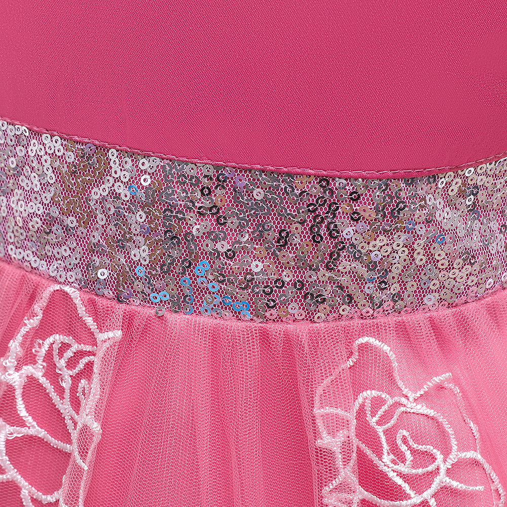 Girls Pink Round Neck Maxi Dress With Bow Detailing