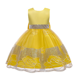 Girls Yellow Round neck Sleeveless Floral Maxi Dress