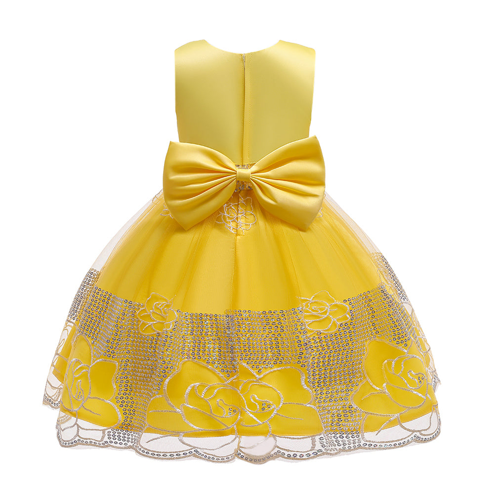 Girls Yellow Round neck Sleeveless Floral Maxi Dress