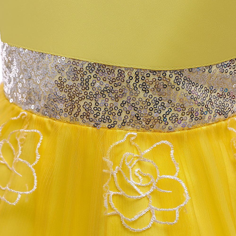 Girls Yellow Round neck Sleeveless Floral Maxi Dress