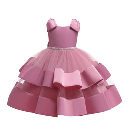 Girls Pink Embellished Round Neck Sleeveless Layered Fit & Flare Midi Dress