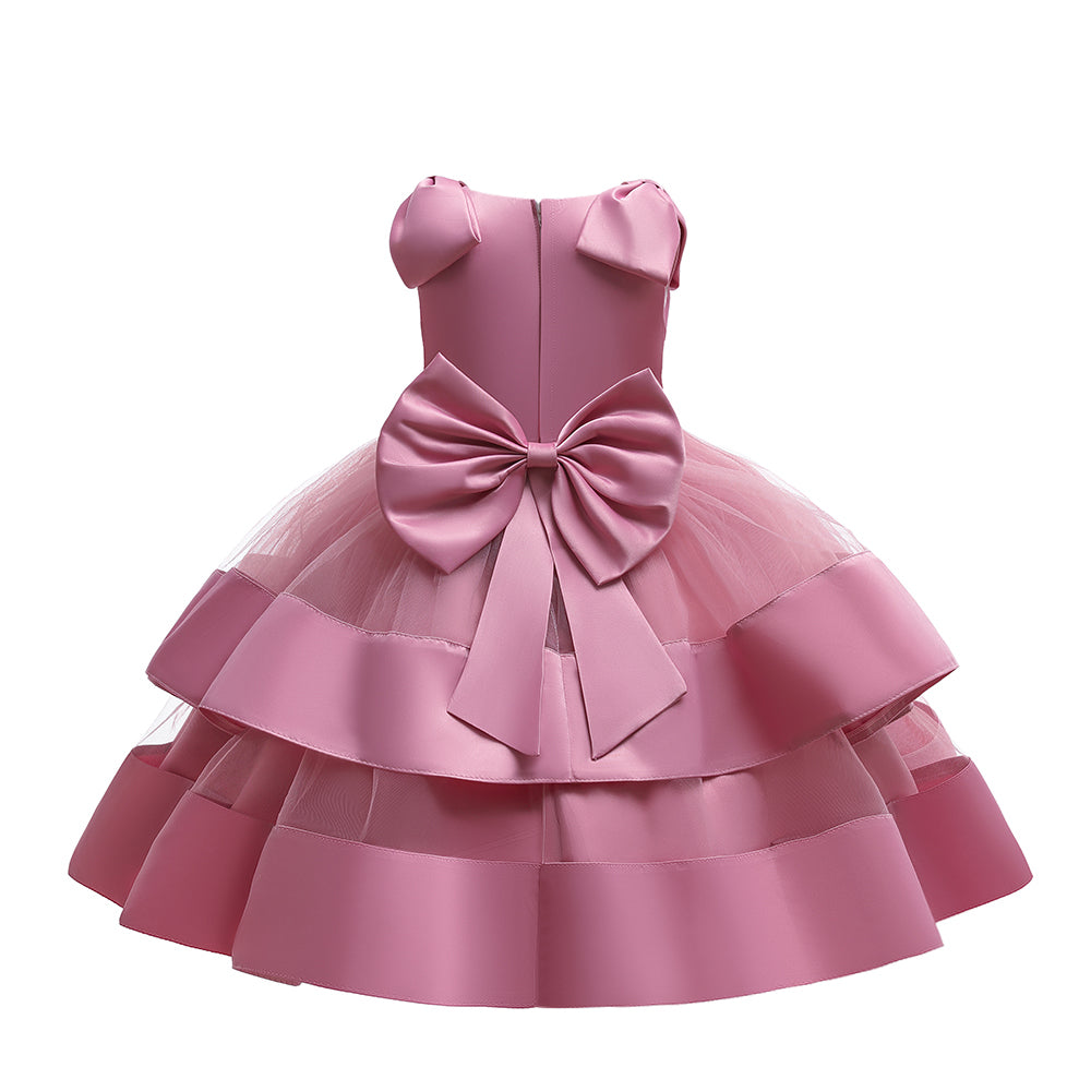 Girls Pink Embellished Round Neck Sleeveless Layered Fit & Flare Midi Dress