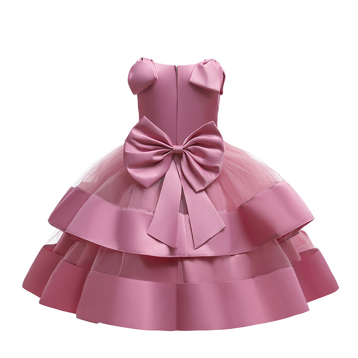 Girls Pink Embellished Round Neck Sleeveless Layered Fit & Flare Midi Dress