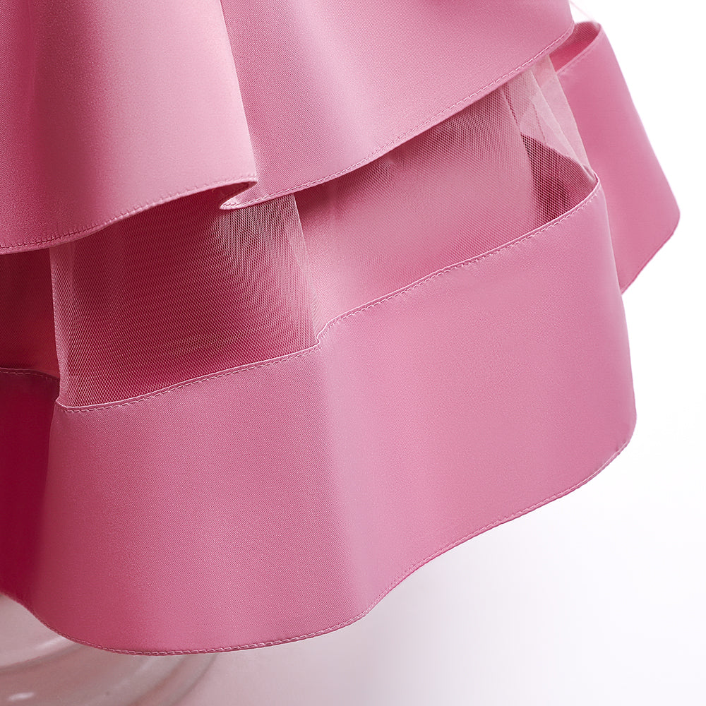 Girls Pink Embellished Round Neck Sleeveless Layered Fit & Flare Midi Dress