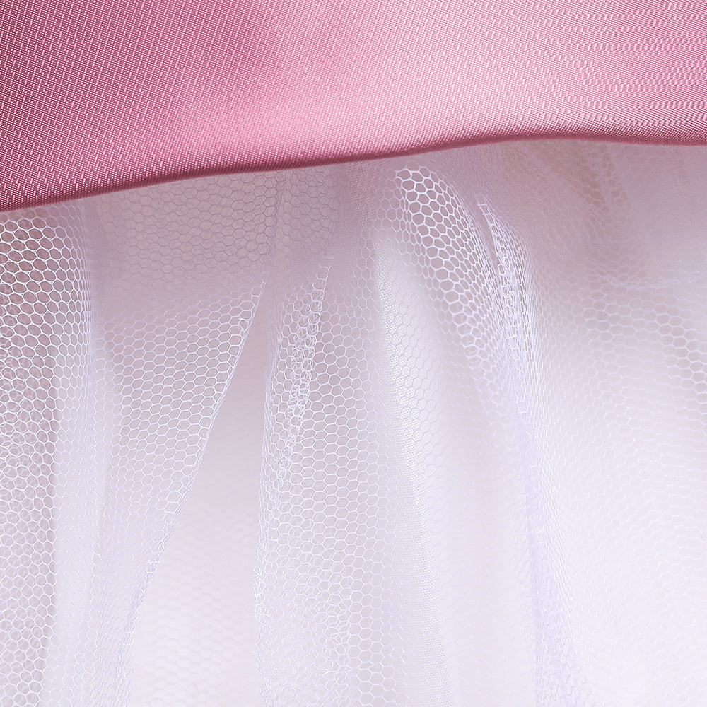 Girls Pink Embellished Round Neck Sleeveless Layered Fit & Flare Midi Dress