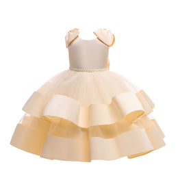 Girls Beige Embellished Layered Net Fit & Flare Midi Dress