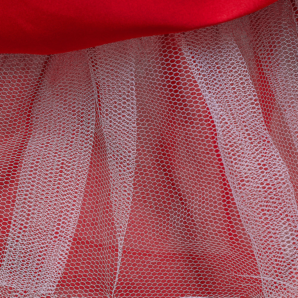 Red Girls Sleeveless Net Beads Detail Bow Layered Maxi Dress