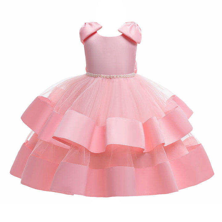 Pink Embellished Flared Bow Maxi Dress