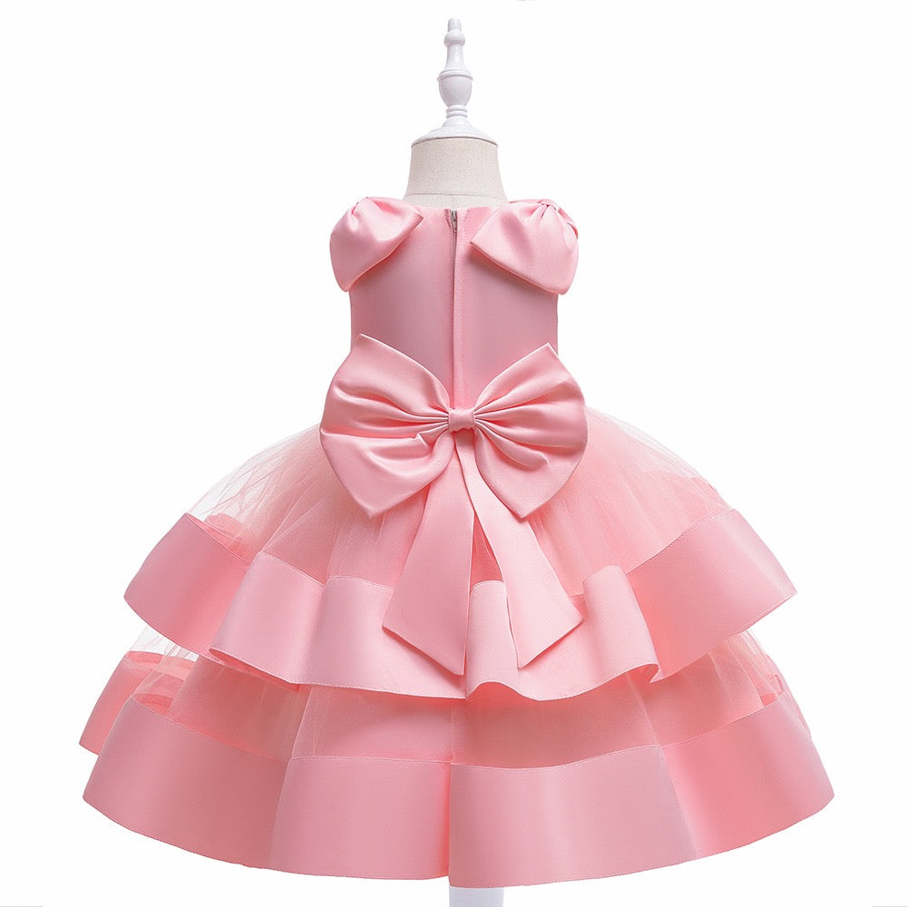 Pink Embellished Flared Bow Maxi Dress