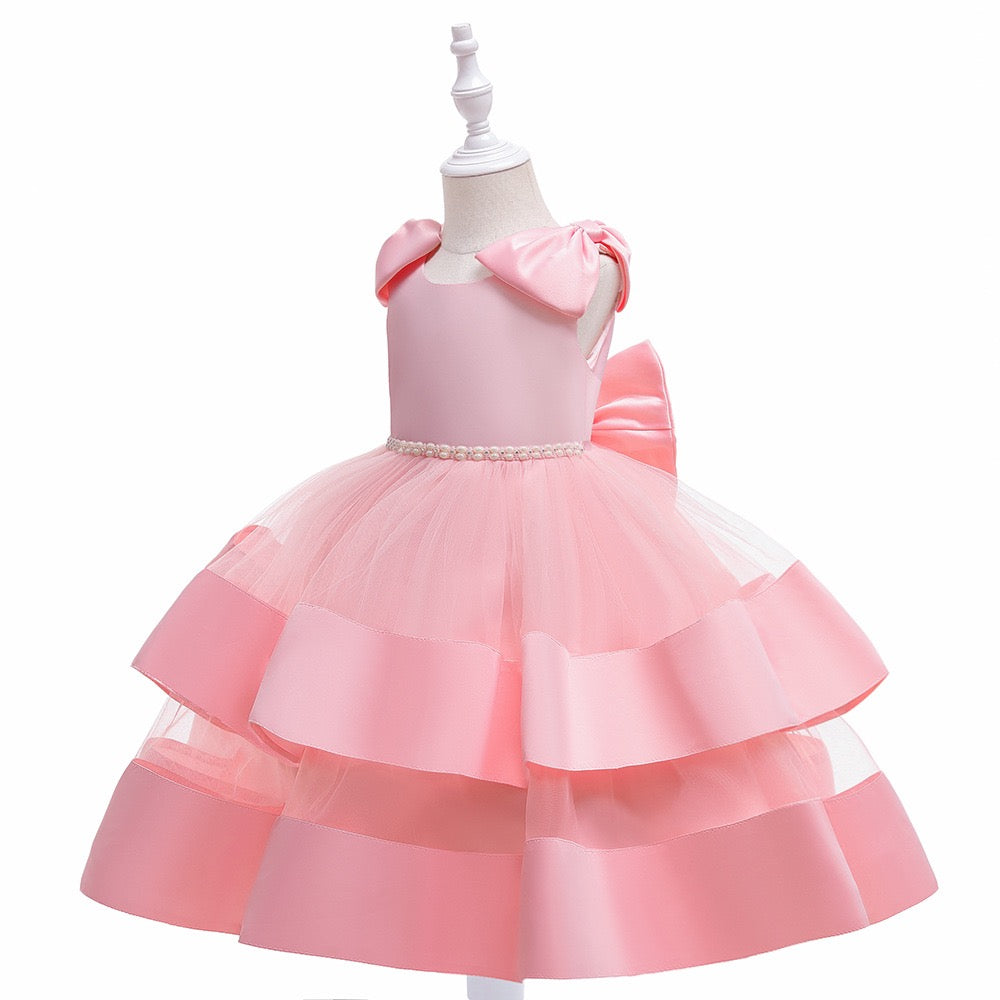Pink Embellished Flared Bow Maxi Dress