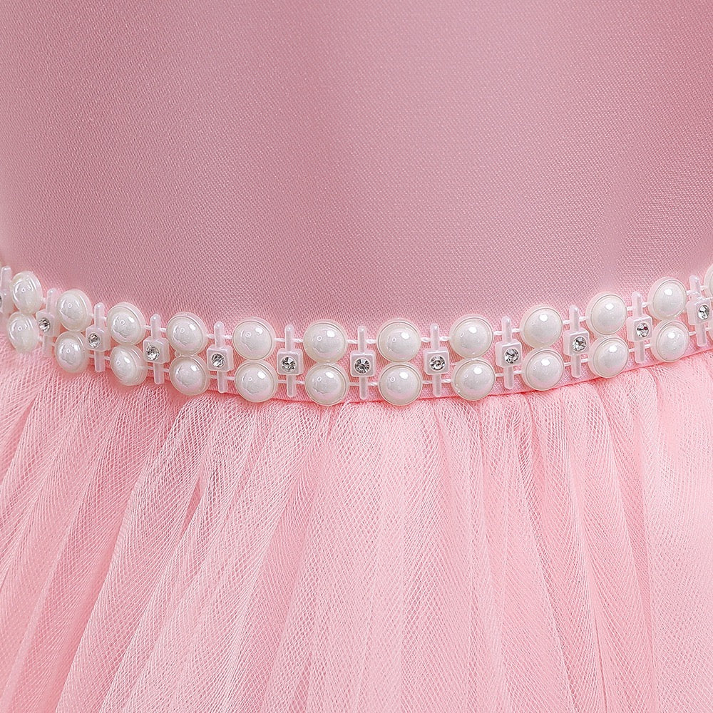 Pink Embellished Flared Bow Maxi Dress