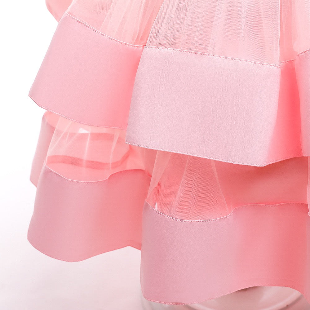 Pink Embellished Flared Bow Maxi Dress