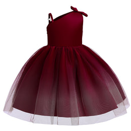 Girls Maroon One Shoulder Gathered Or Pleated Balloon Dress