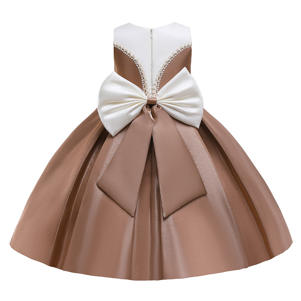 Brown Girls Embellished Pleated Detail Maxi Balloon Dress